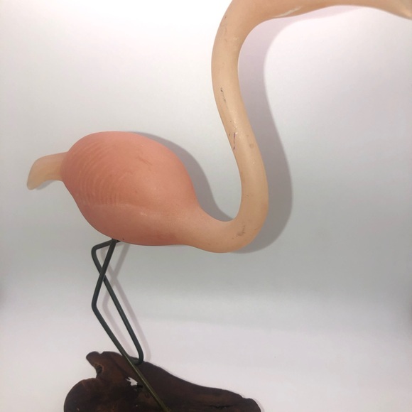 Vintage John Perry Pink Flamingo Sculpture On Burl Wood Figurine 11” - Picture 9 of 9